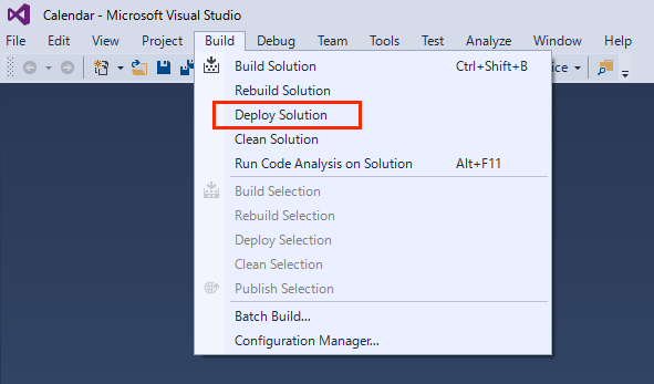 Visual StudioでDeploy Solutionを実行する画面
