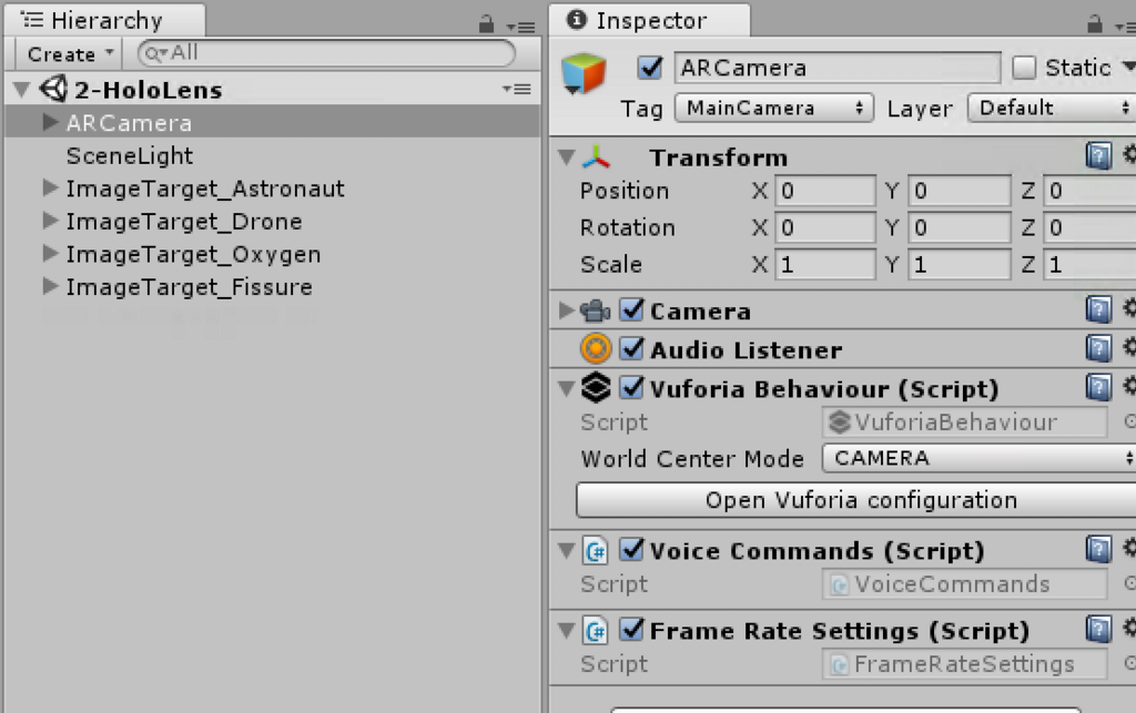 VuforiaをUnityで使うときの画面