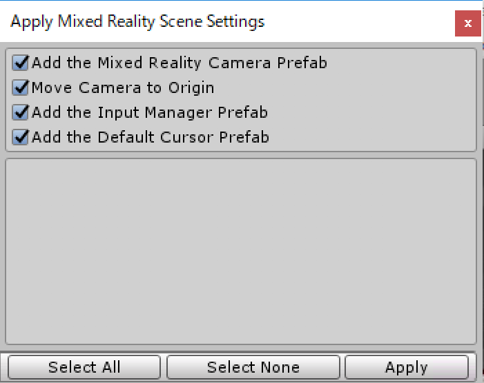 UnityでMixed Reality Tool Kitを使うときの設定画面