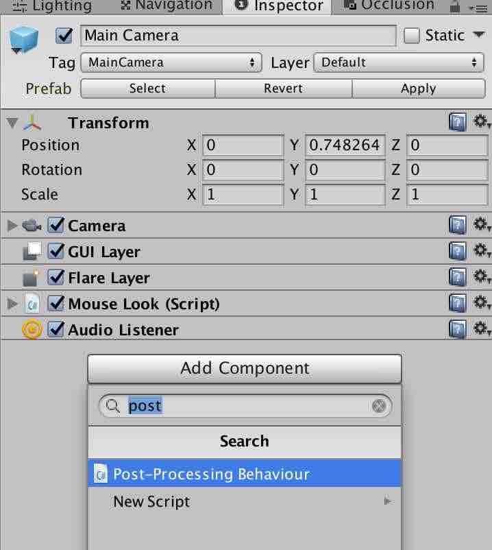f:id:Takyu:20180709065656j:plain Add ComponentからPost Processing Behaviourを追加する手順