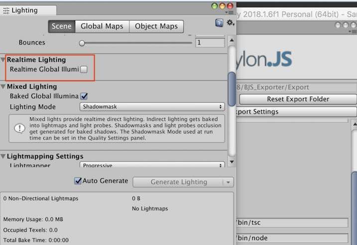 Babylon.js EditorでUnityのRealtime Global Illumination設定画面