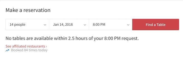 No available time and day on OpenTable No available time and day on OpenTable