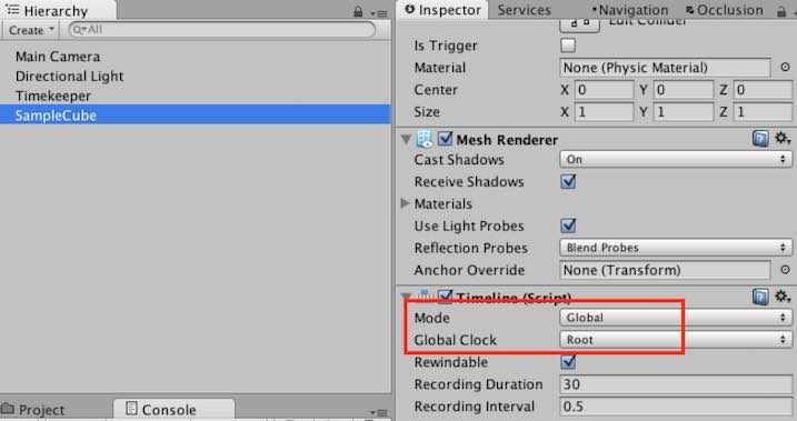 f:id:Takyu:20180713065808j:plain UnityアセットChronosのModeとGlobal Clockを追加する画面