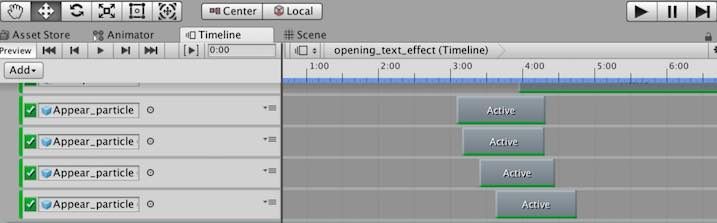 f:id:Takyu:20180713125934j:plain パーティクル の出現タイミングをUnityのTimelineで調整した例