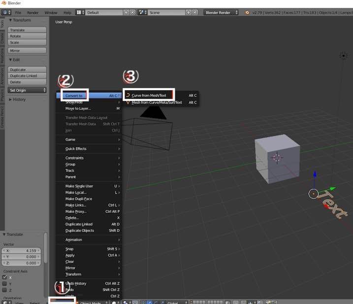f:id:Takyu:20180713130345j:plain Blenderで3DTextをメッシュに変換する操作手順
