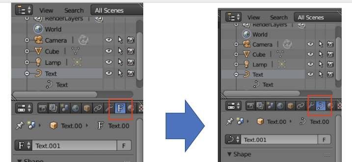 f:id:Takyu:20180713130405j:plain Blenderで3DTextをメッシュに変換した後のアイコン変化