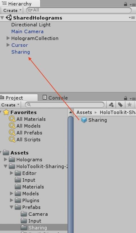 Sharing PrefabをHierarchy Viewにドラッグする手順