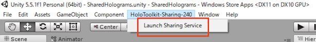 Unityのメニュー画面からSharingサービスを起動するボタン