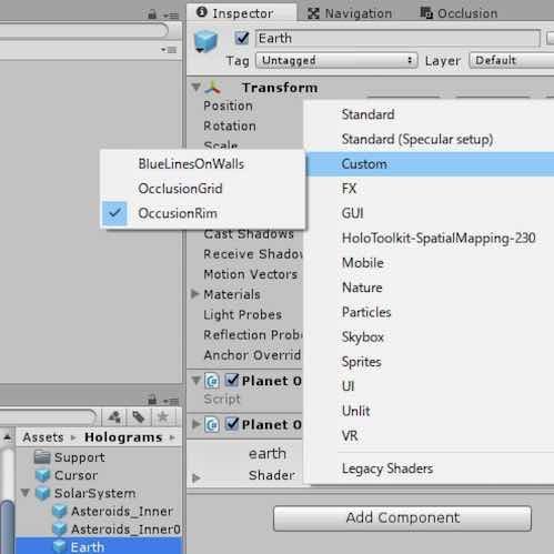 f:id:Takyu:20180716095113j:plain Solar System PrefabのShader変更画面