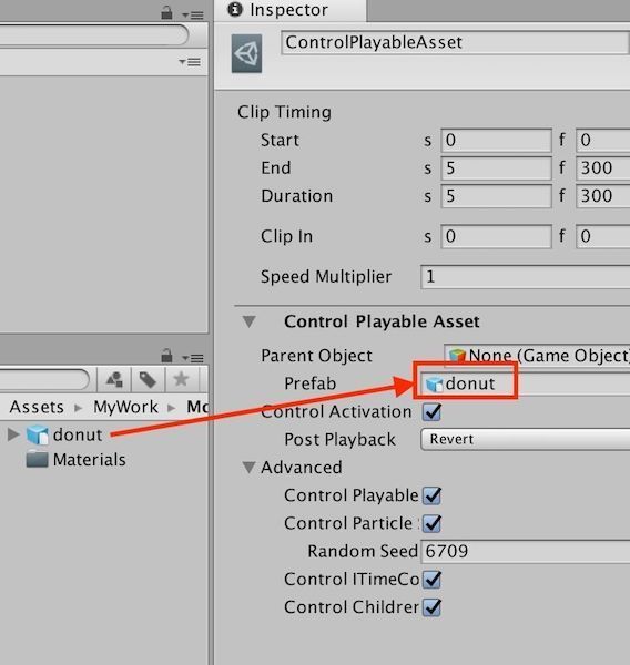 f:id:Takyu:20180815211849j:plain UnityタイムラインのControl Playable AssetでPrefabをドラッグ