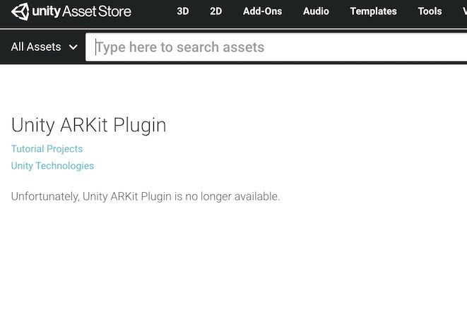 Unity Asset StoreでARkit Pluginがno longer available