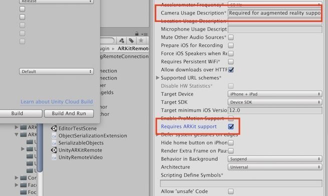 Unity2018のRequires ARKit supportを含む設定項目
