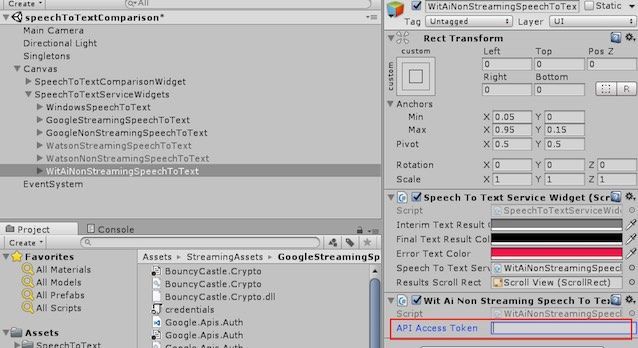 f:id:Takyu:20181028132455j:plain UnityのCanvas/ SpeechToTextServiceWidgets/ WitAiNonStreamingSpeechToTextのコンポーネント画面