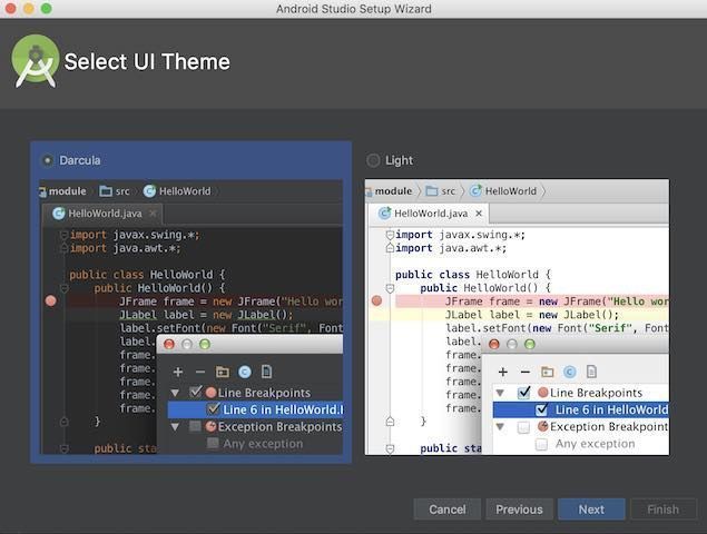 f:id:Takyu:20181104003333j:plain Android Studio 3.2.1の初期設定でテーマ色を変更する画面