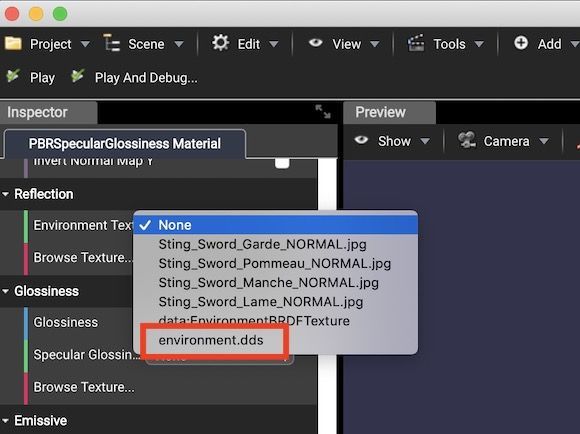 Babylon.js EditorのMatrial InspectorでTextureを指定する画面 Babylon.js EditorのMatrial InspectorでTextureを指定する画面
