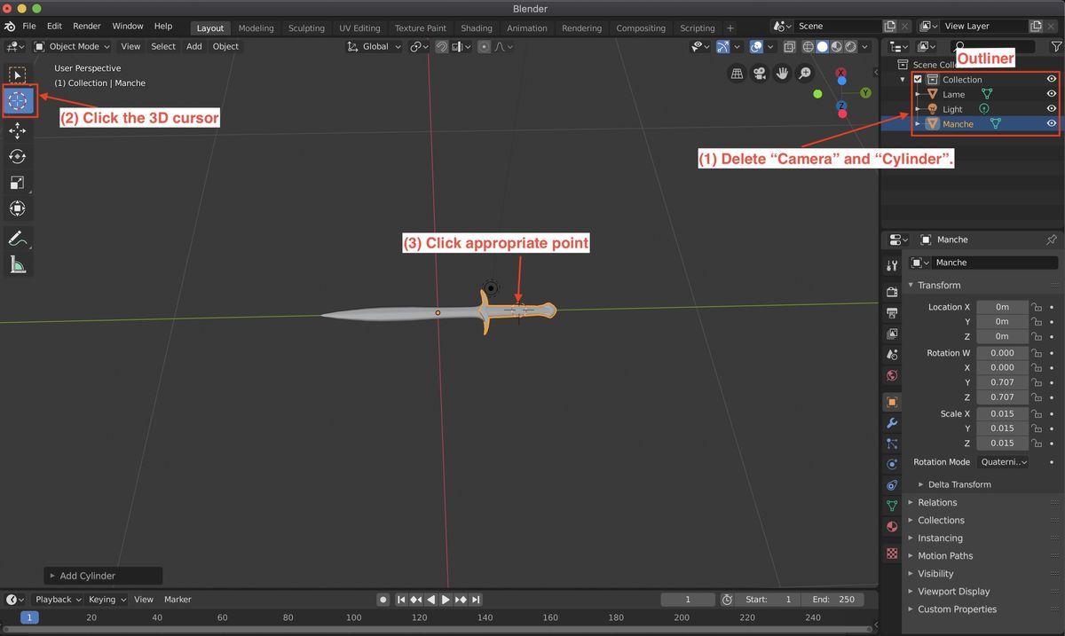 How to change origin of 3DCG object in Blender 2.80