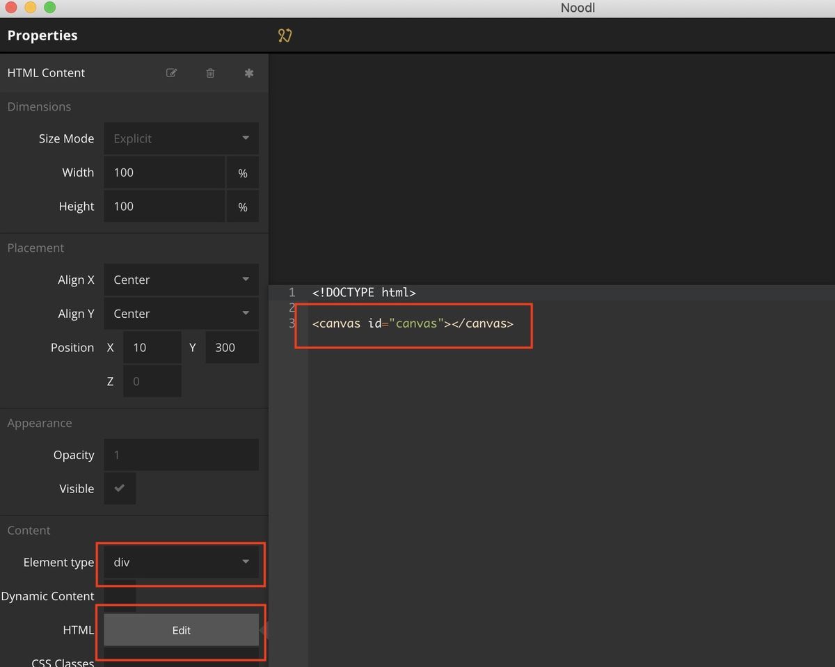 Properties of HTML Content node on Noodl