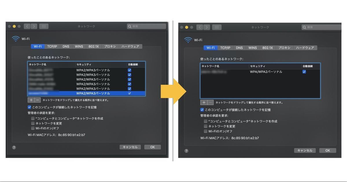 Before & after wifi setting on MacOSX10.15.1