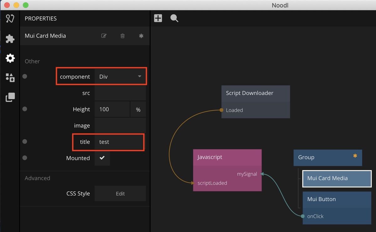 How to set Mui Card Media node in Noodl2.0.2