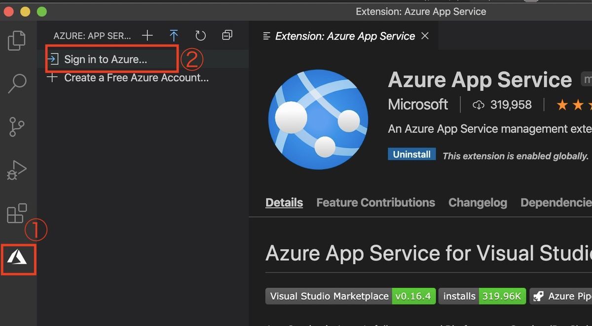 Login to Azure on VSCode