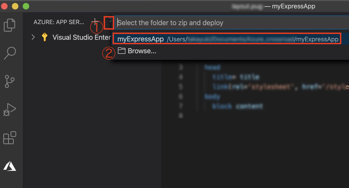 Upload my App Service folder on VSCode