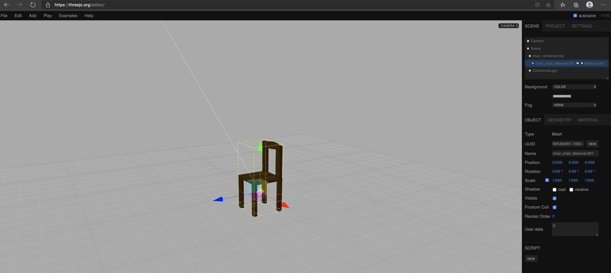 An example view of three.js editor