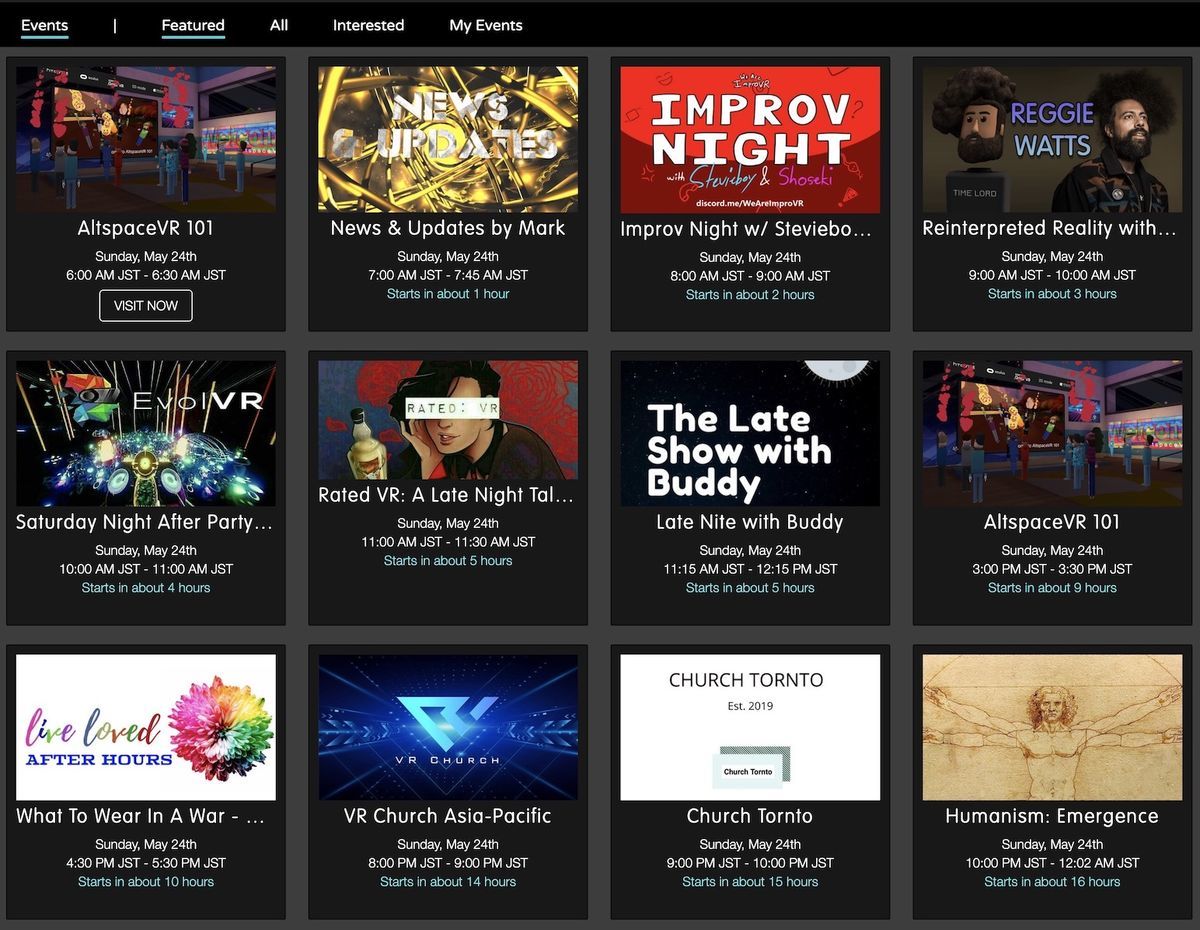 An example of AltspaceVR eventlist An example of AltspaceVR eventlist