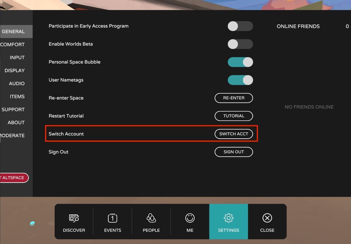 Switch account on AltspaceVR Switch account on AltspaceVR