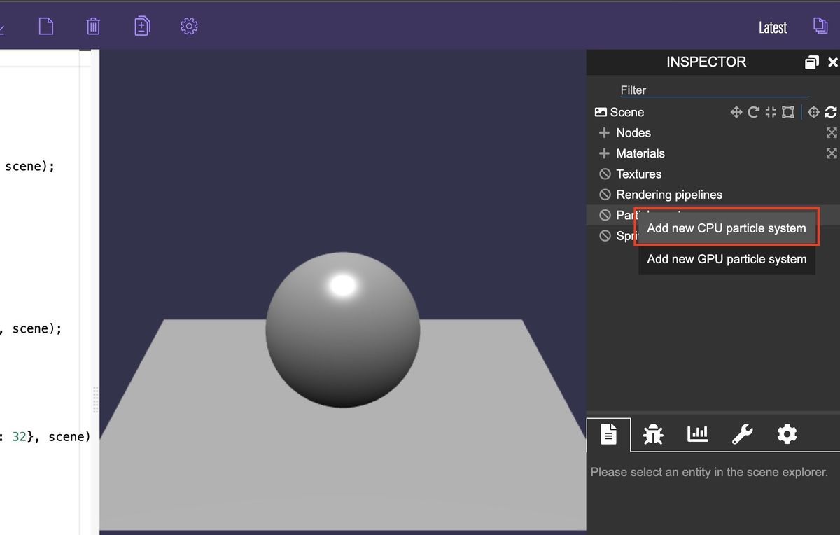 Add CPU Particle system on Babylonjs Inspcetor