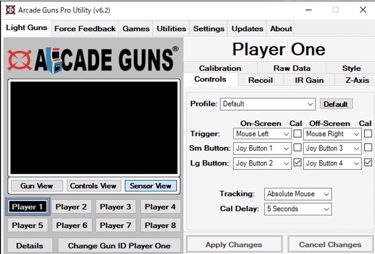 Arcade Guns Pro Utility Software main screen Arcade Guns Pro Utility Software main screen