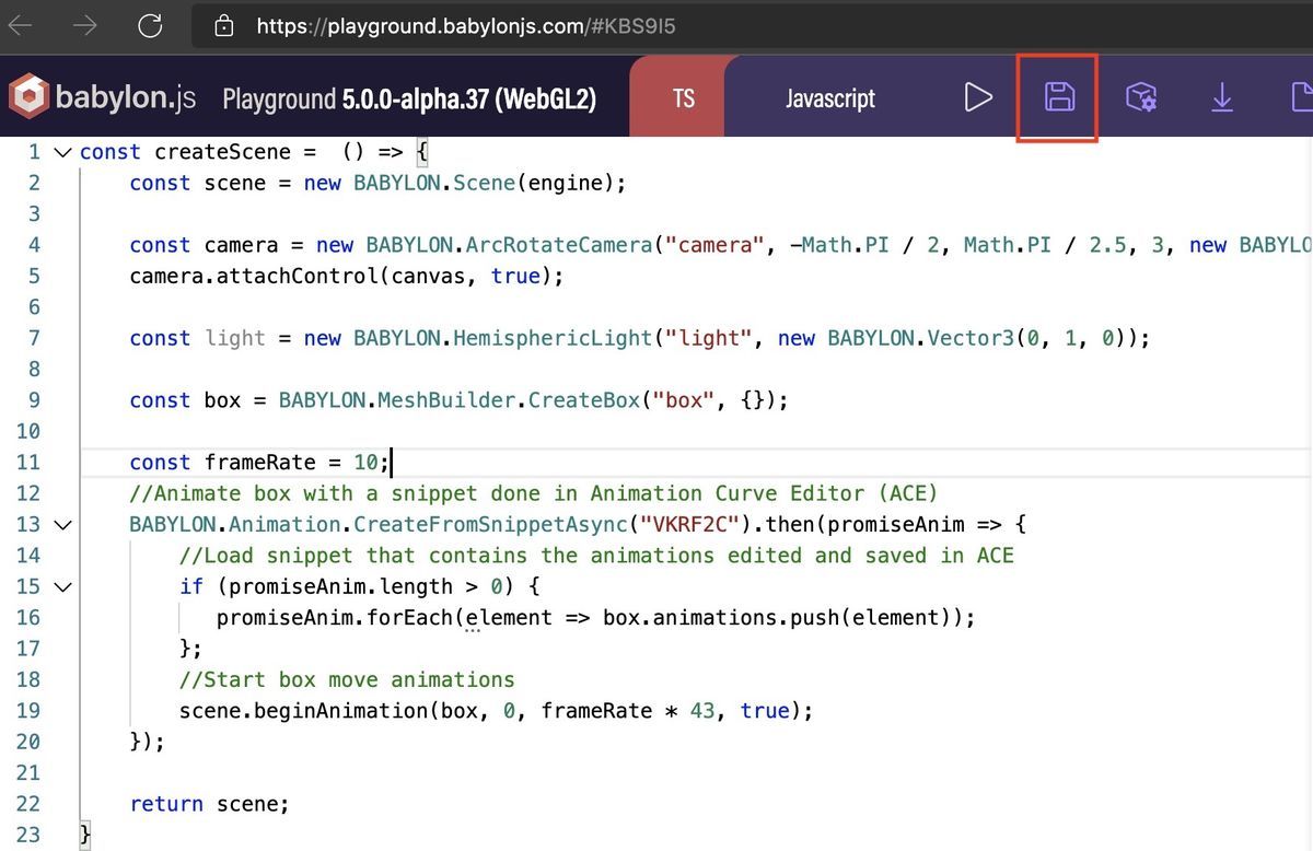 Save button in Babylon.js Playground Save button in Babylon.js Playground