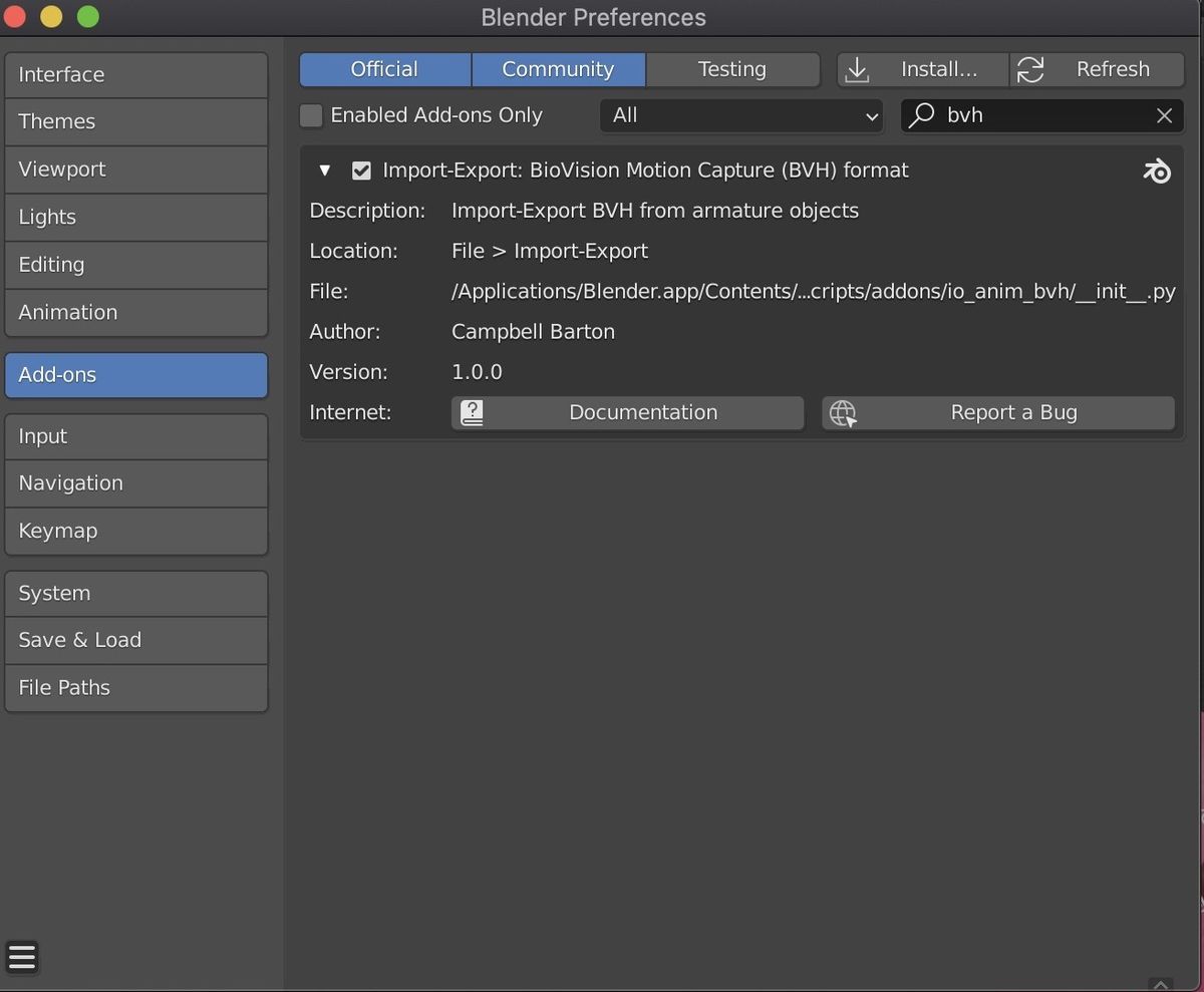 bvh importing add-ons bvh importing add-ons