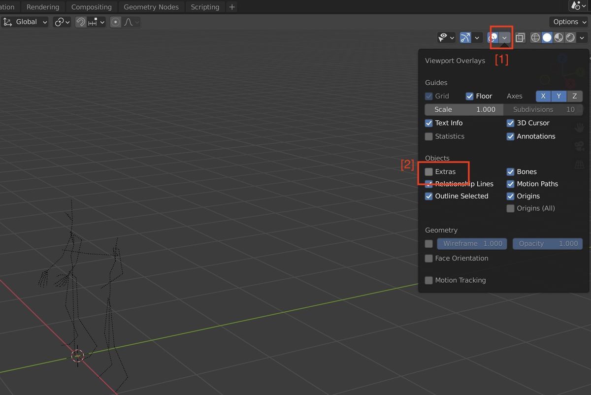 Disabled 'Extra' option of Viewport Overlays in Blender2.93 Disabled 'Extra' option of Viewport Overlays in Blender2.93