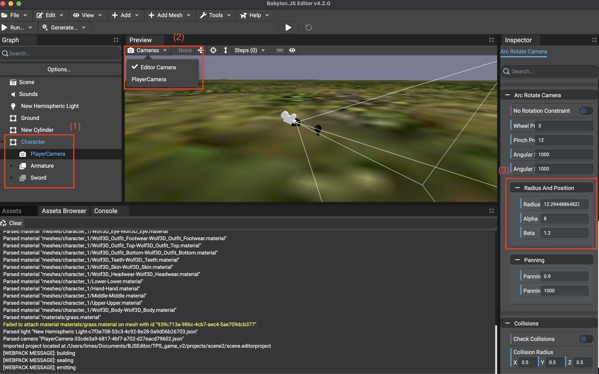How to adjust ArcRotateCamera on Babylon.js Editor v4.2.0 How to adjust ArcRotateCamera on Babylon.js Editor v4.2.0
