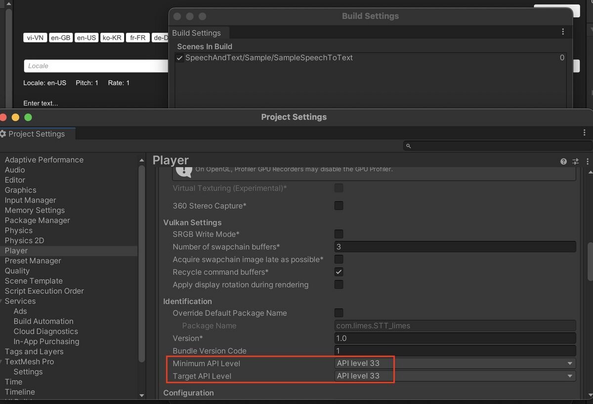 Minimum target level of Project Settings on Unity Android