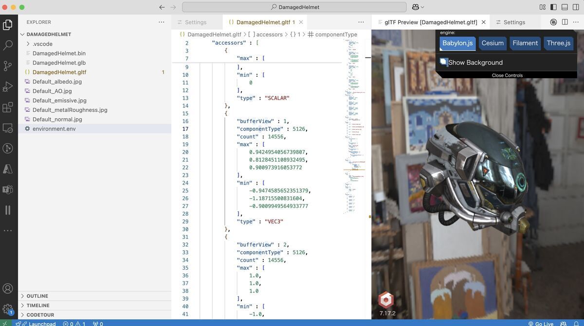 Show 3Dmodel on glTF Tools on Visual Studio Code