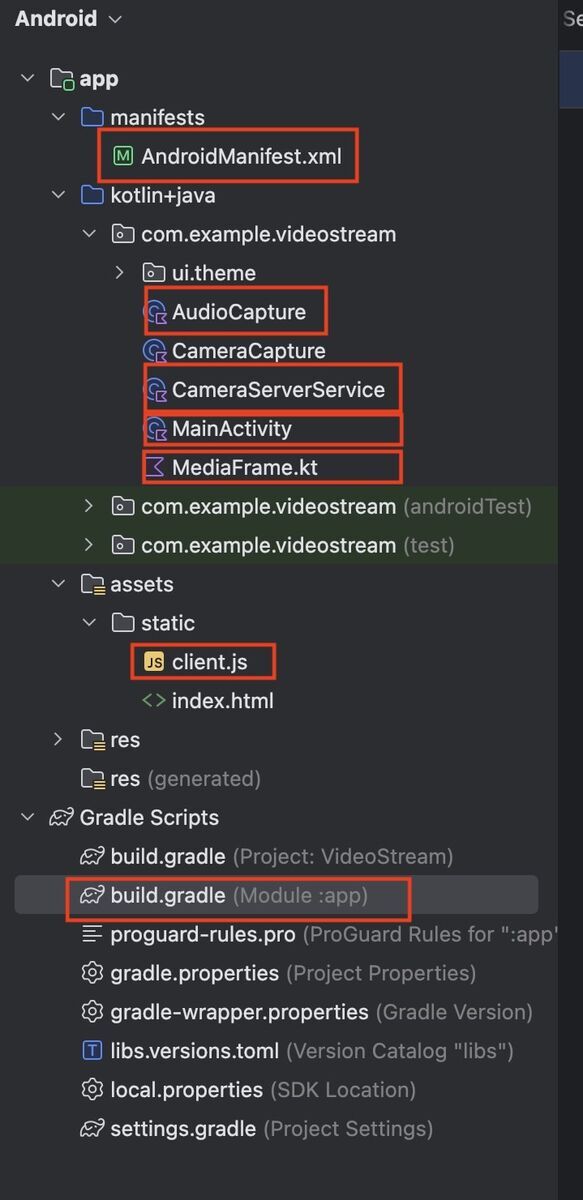 Target files for video streaming on Android Studio