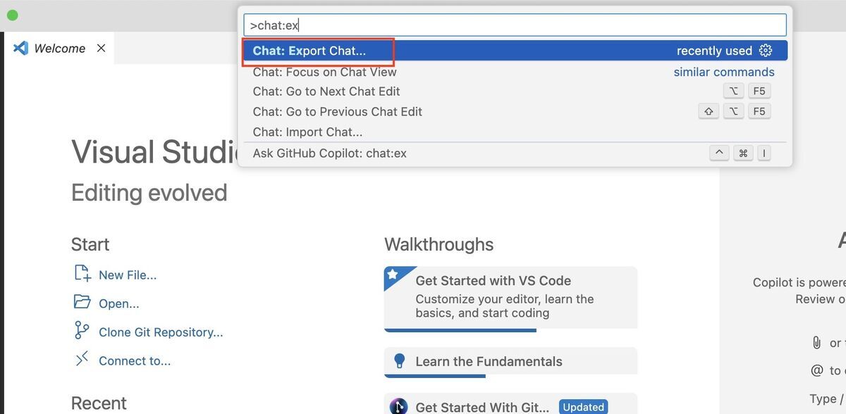 GitHub Copilot Chat export on VSCode