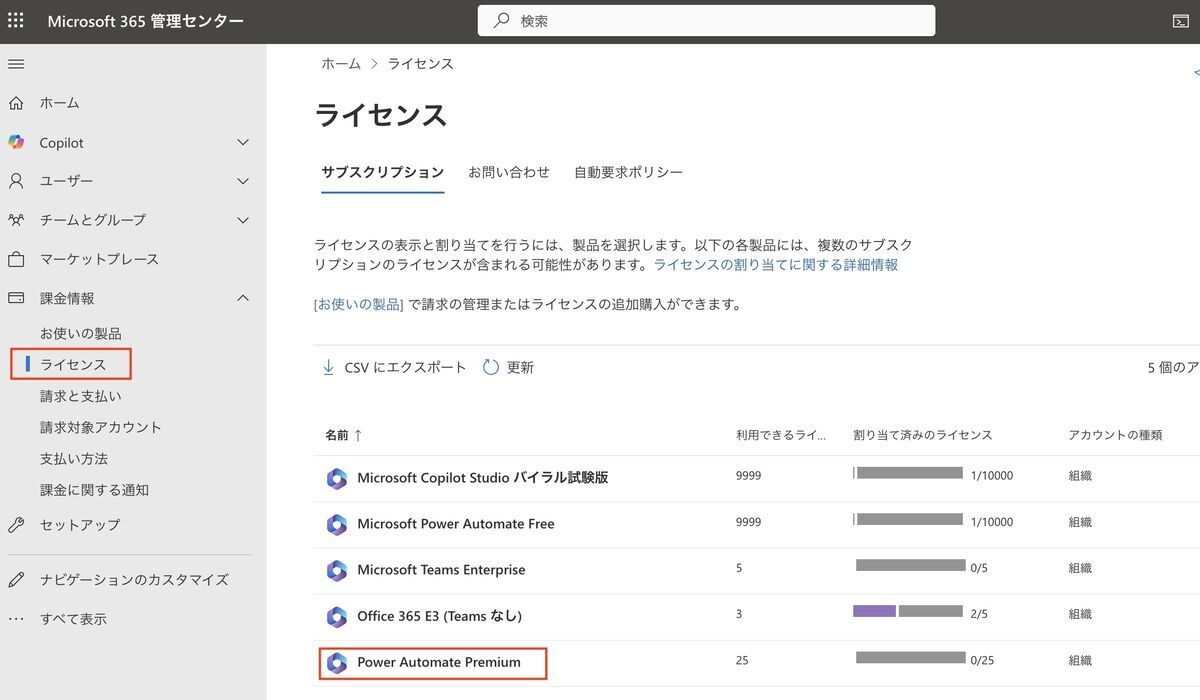License management on Microsoft 365 admin center