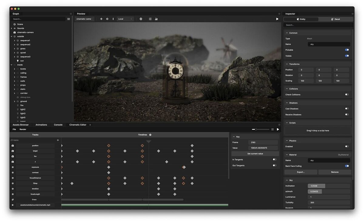 An example of Cinematic Editor of Babylon.js Editor v5