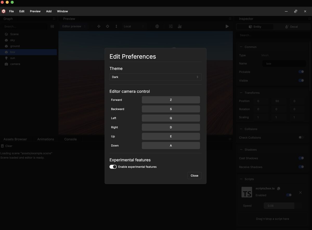 Preference of Babylon.js Editor v5