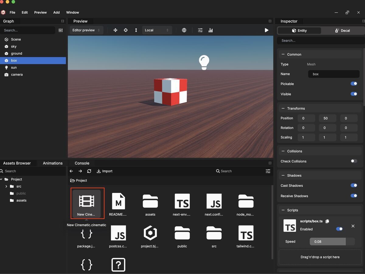 Open Cinematic Object on Babylon.js Editor v5