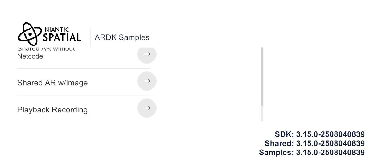 Niantic SDK Sample Project Screen