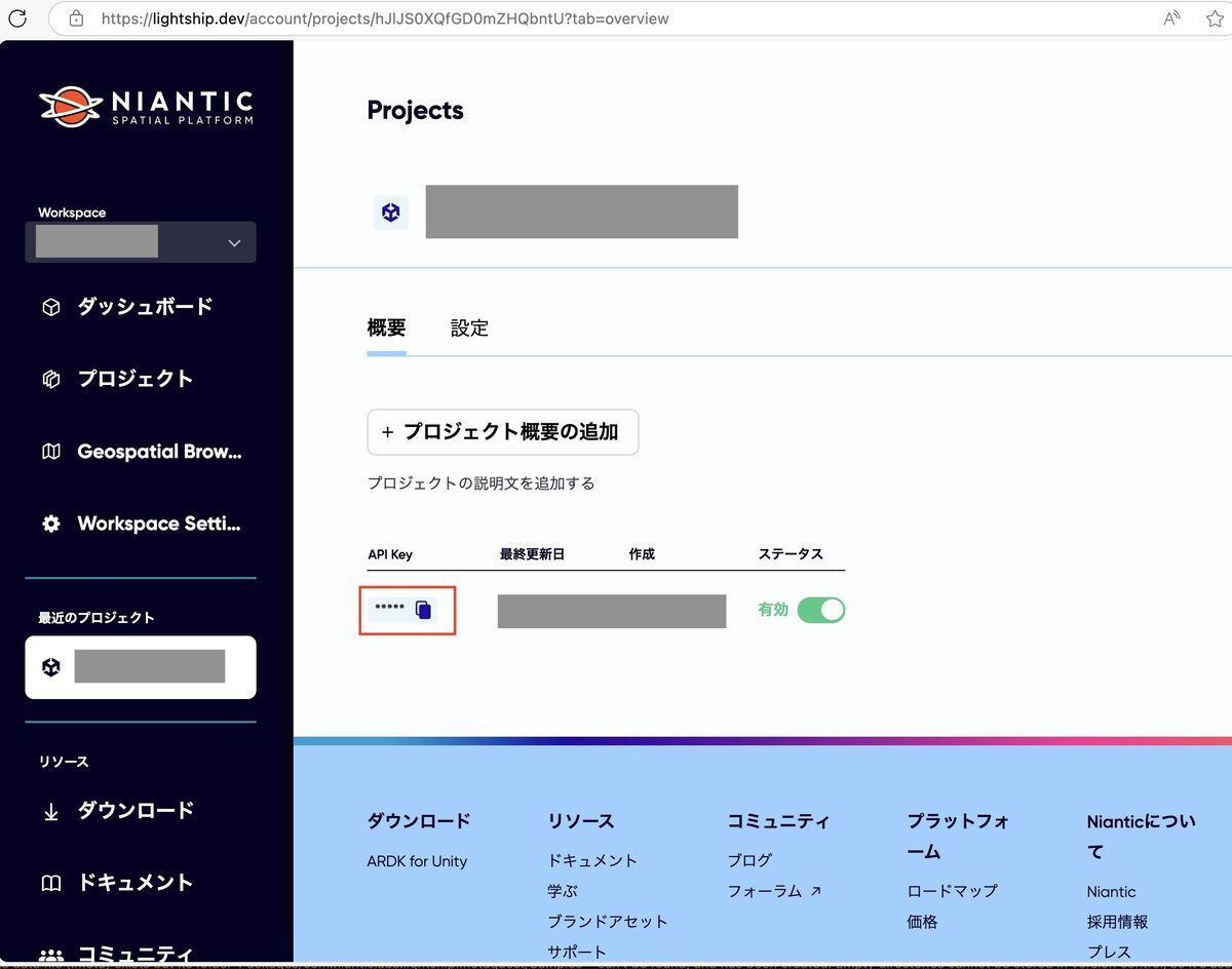 API Key of Niantic Spatial Platform
