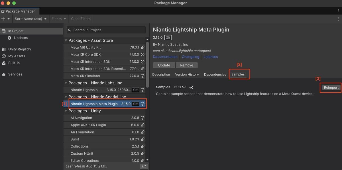 Import sample projects from Niantic Lightship Mete Plugin
