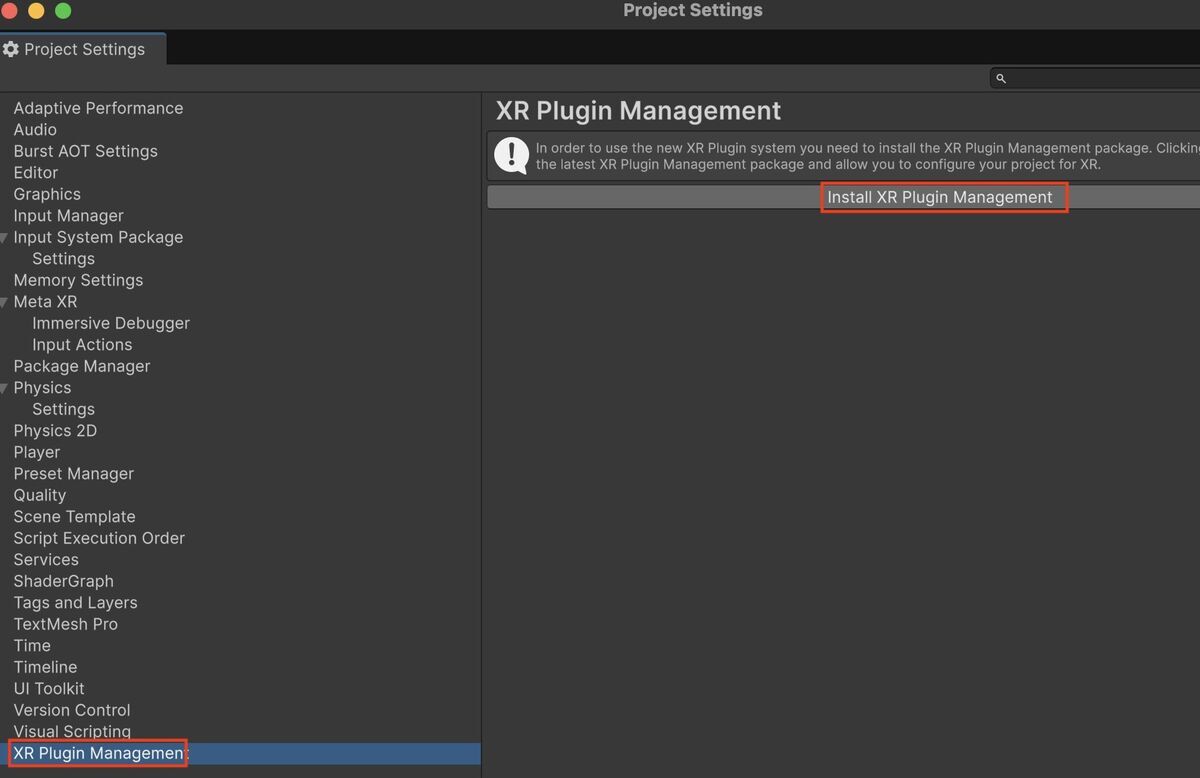 Install XR Plug-in Management on Unity