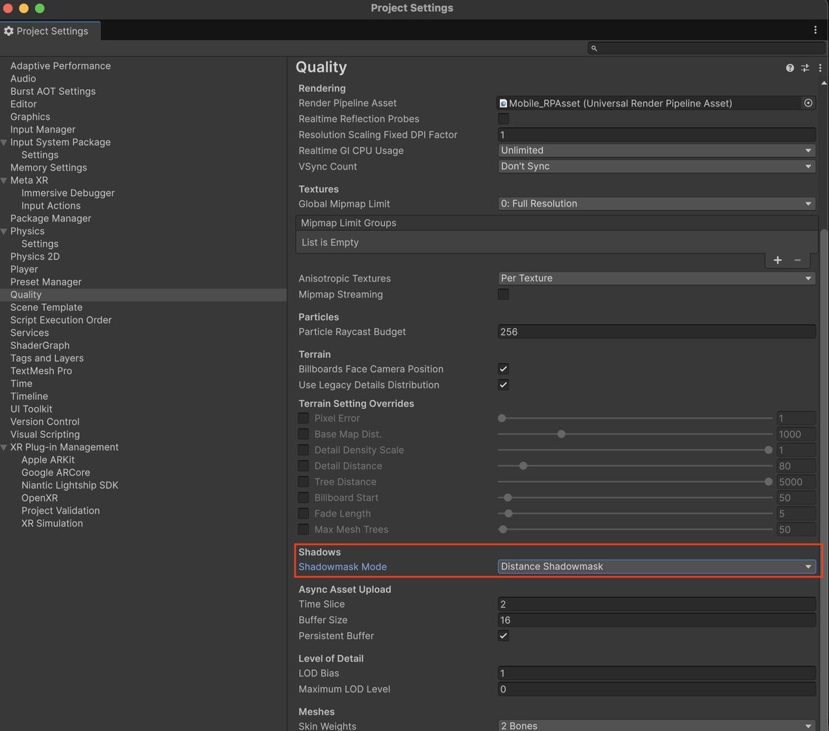 Disable Shadowmask Mode on Unity
