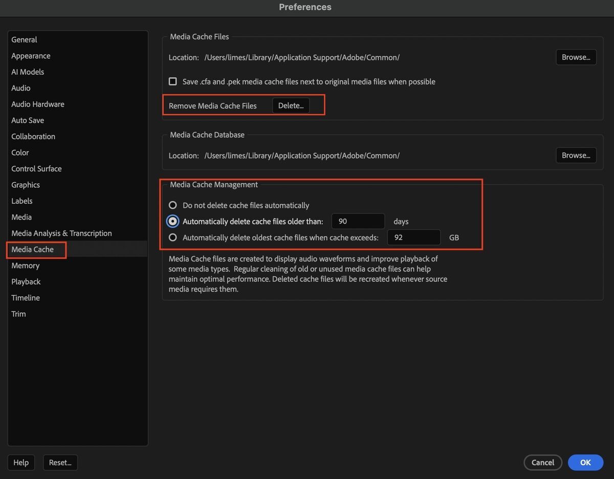Cache Setting on Premiere Pro