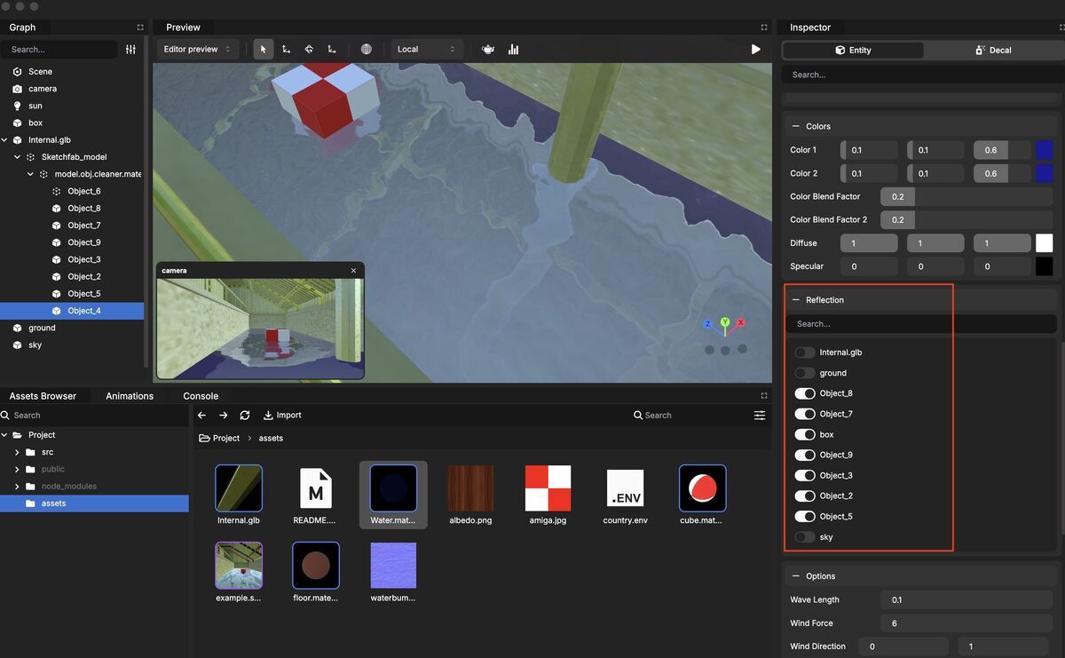 Reflection object on Babylon.js Editor