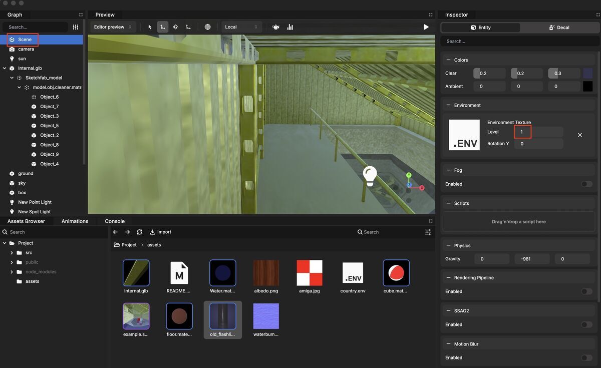 Environment Texture is 1 on Babylon.js Editor